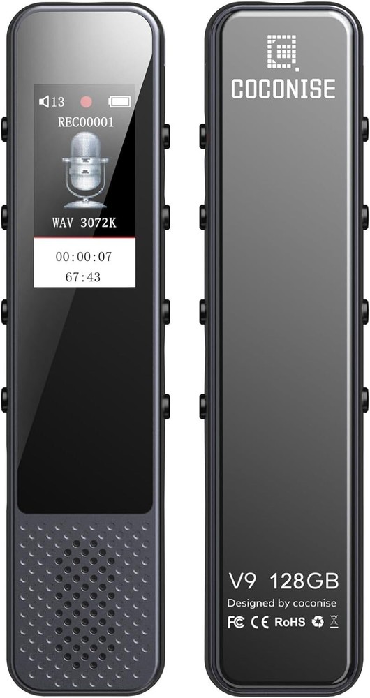 128GB Voice Recorder by COCONISE, 3072Kbps, MP3, A-B Loop, Password Lock