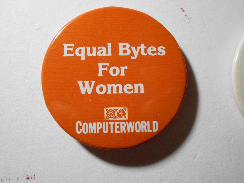 AD0007: Computerworld Equal Bytes For Women Pin-Back Button 2-1/4"