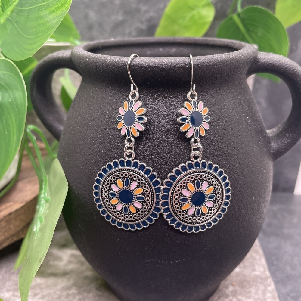 2.5” Silver-tone Boho Retro Earring Set Drop Dangle New Free Ship B6348