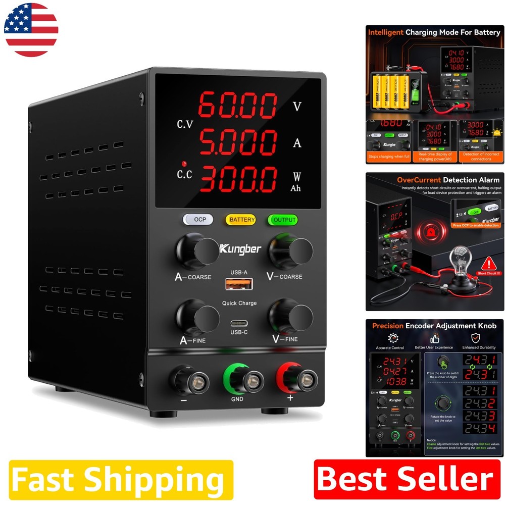 Lab DC Power Supply 60V 5A Adjustable Precision Encoder USB Charging Mode