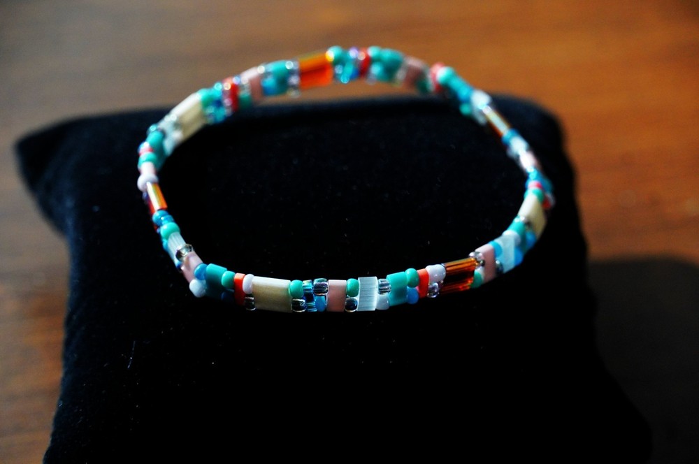 Multi-color Glass Bead 6.5" Stretch Bracelet