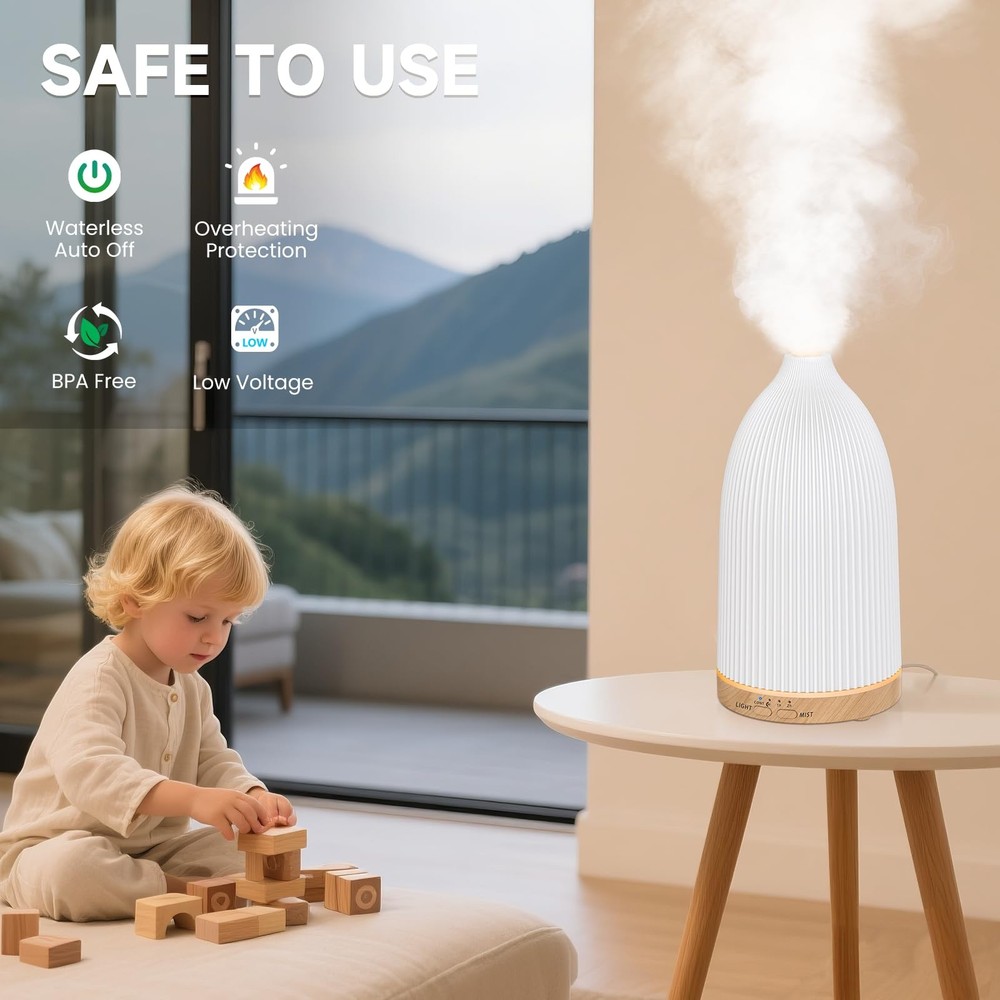 URPOWER 100ML Essential Oil Diffusers for Home 100mL/Compact, Striped White