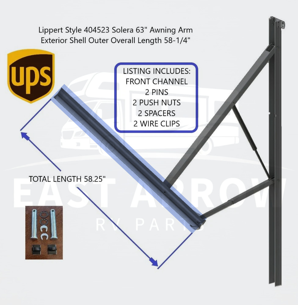 Lippert Style 404523 Solera REPLACEMENT Awning Arm Front Channel 58.25IN W/ PINS