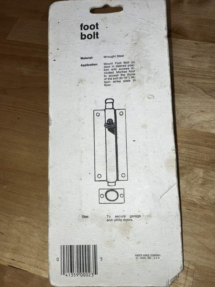 Hager, 6” Foot Bolt CD1401US2C. NEW