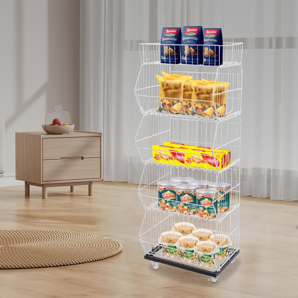 5 Tier Wire Grid Retail Display Shelf Merchandise Display Rack Stand with Wheels