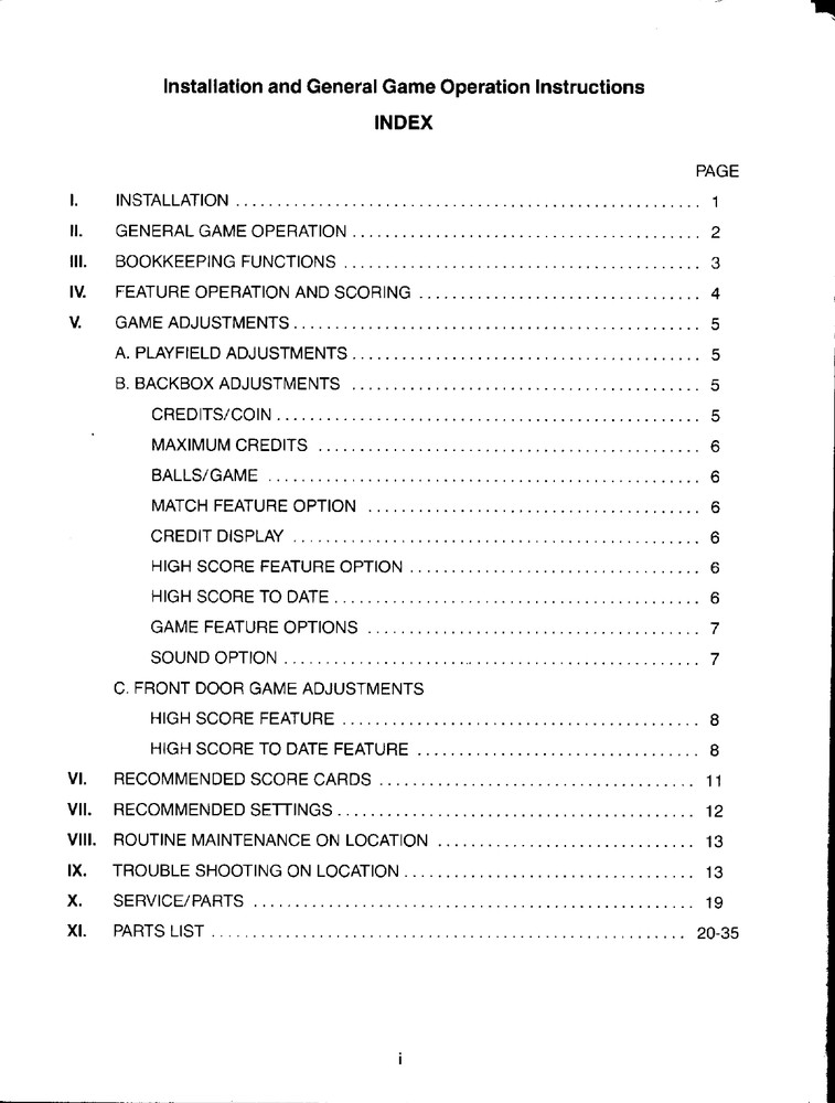 Bally Mr. & Mrs. Pacman Game 1283 Installation & Game Operations Instructions