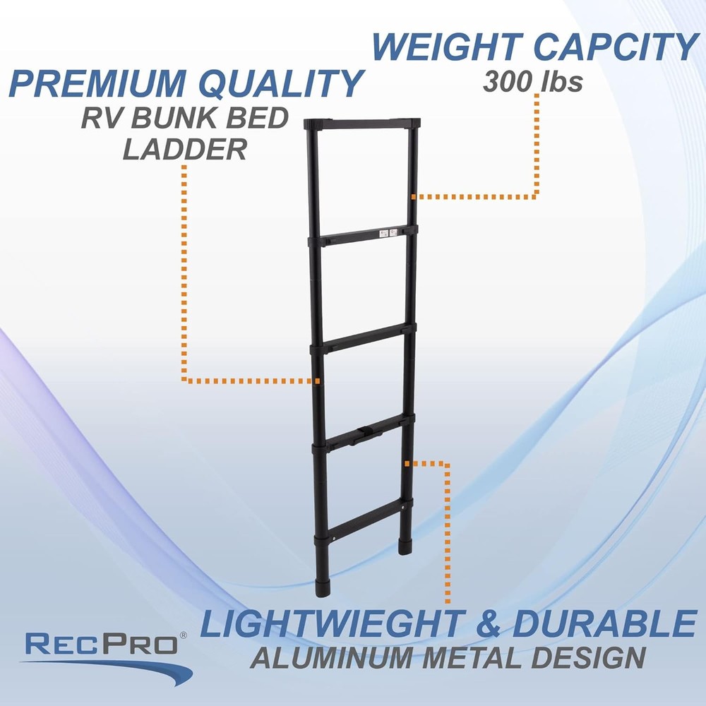 RecPro RV Telescoping Bunk Bed Ladder | Includes Mounting Brackets 60, Black