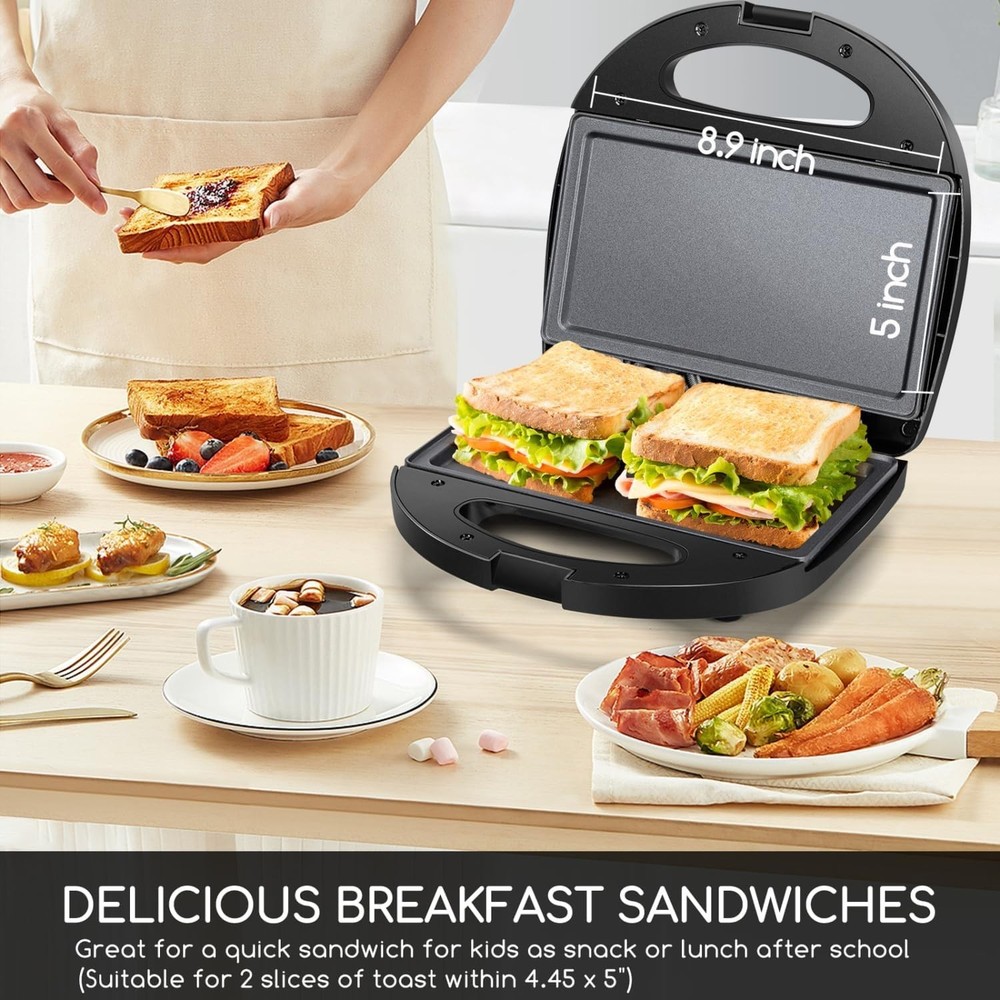 Sandwich Maker with Non-stick Deep Grid Surface for Egg, Ham, Steaks Compact Ele