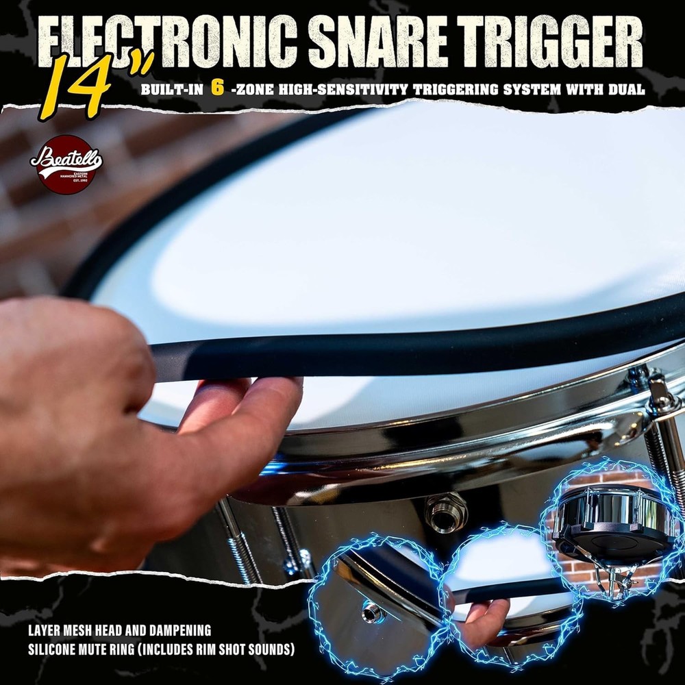 New 14 Electronic Snare Drum Pad 6 Zone Mesh Head Trigger Metal Shell Drum Pad