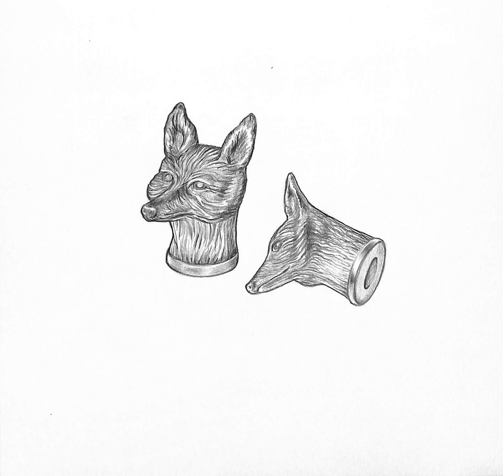 Fox-Head Bottle Openers Graphite Drawing