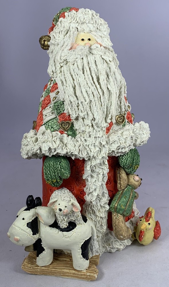 Patchwork Santa Figure With Animals 7”