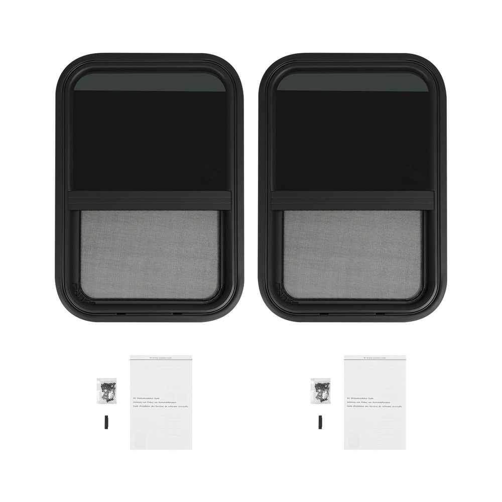 2pcs Black RV Windows Clip-on Mounting Tempered Glass RV Window Rectangular