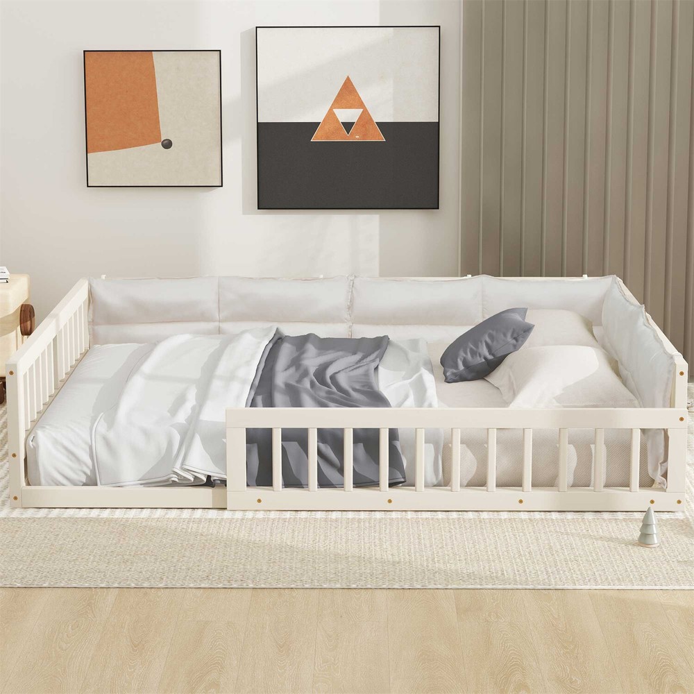 Full Size Bed Frame Upholstered Platform Bed Frame w/ Headboard Beige US