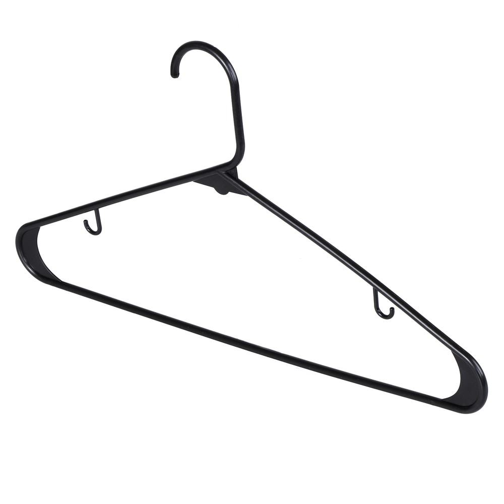 Standard Black Plastic Hangers 100 Pack w/ 2 Hooks Space Saving for Coats Skirts