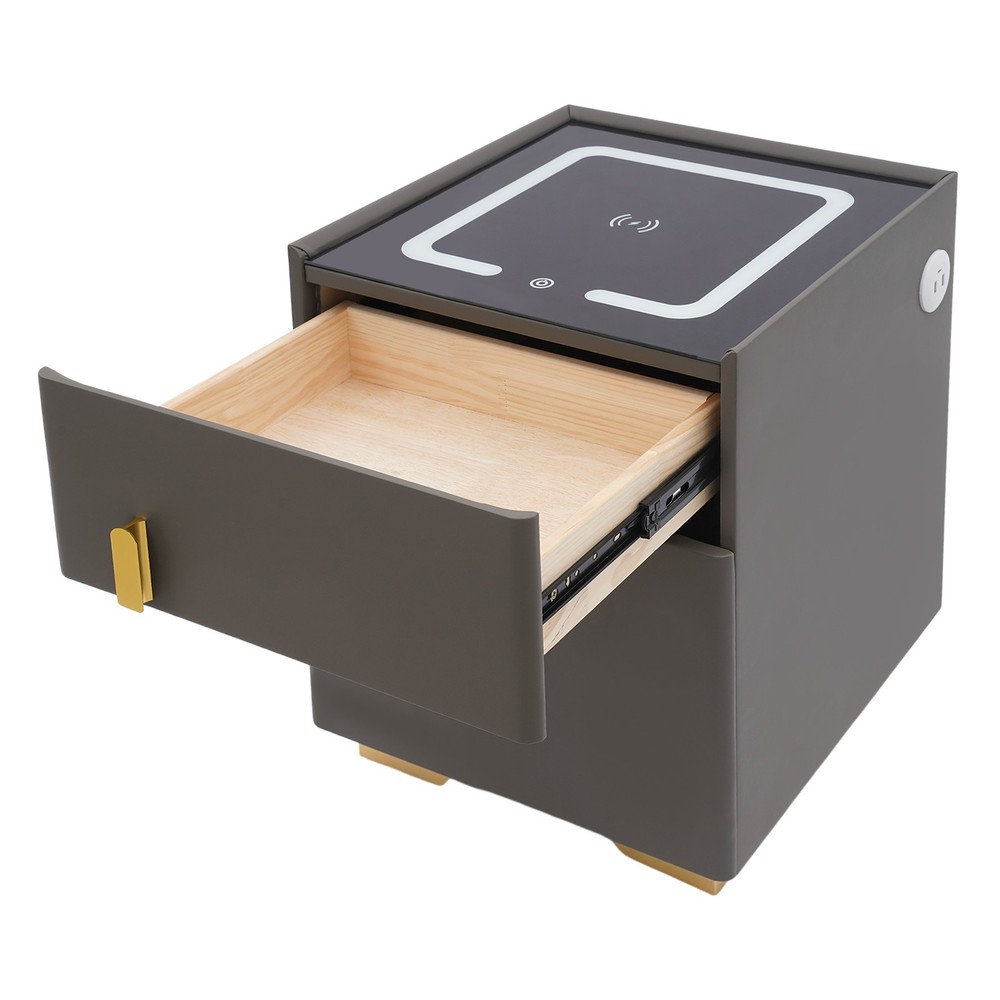 Smart Nightstand w/Security Safe Lock Box, 3-Color Light,Wireless Charging USB