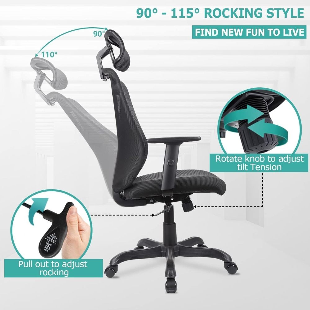Ergonomic Office Chair with Adjustable Headrest and Armrest and Storage Function