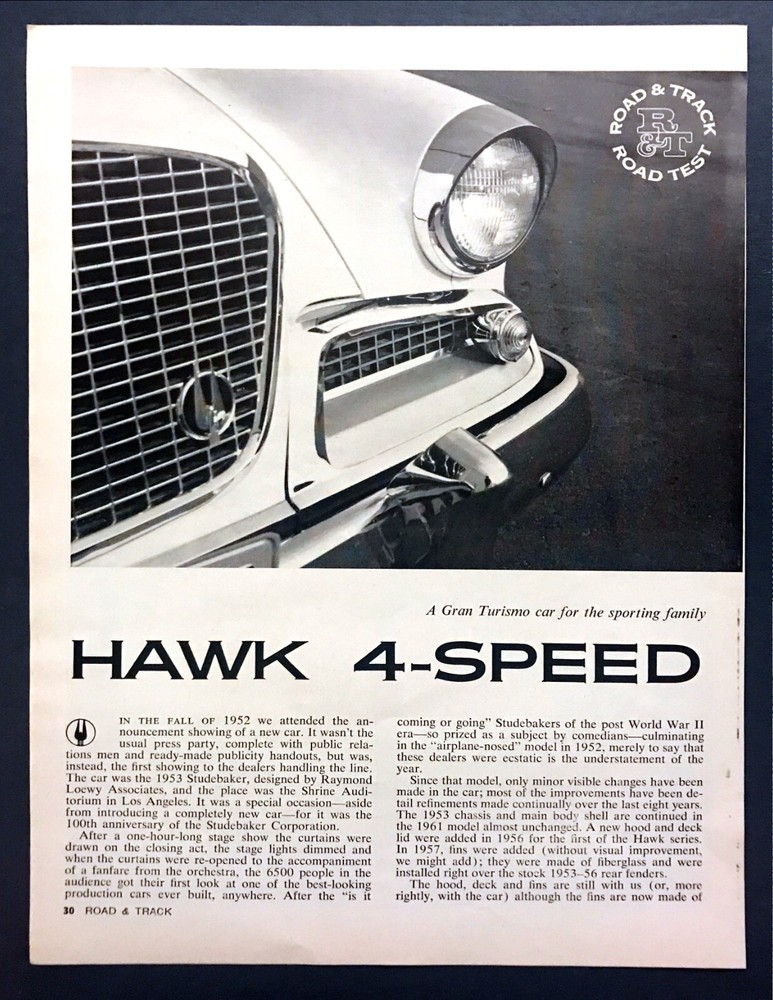1961 Studebaker Hawk 4-Speed Road Test Technical Data Photos Review Article