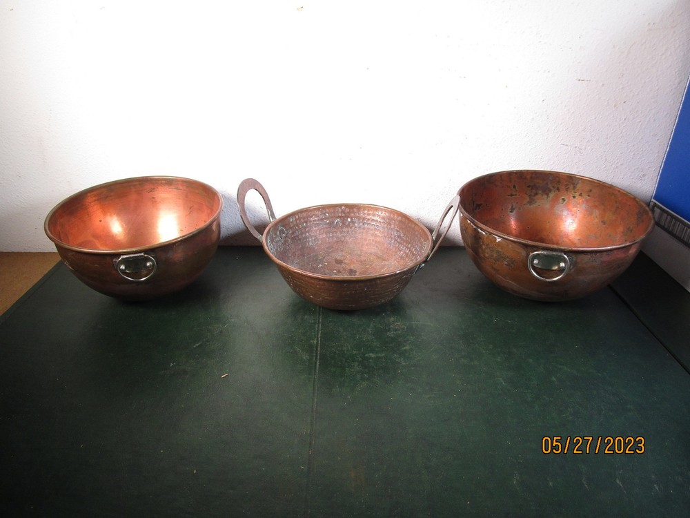 3 Vintage Copper Pots