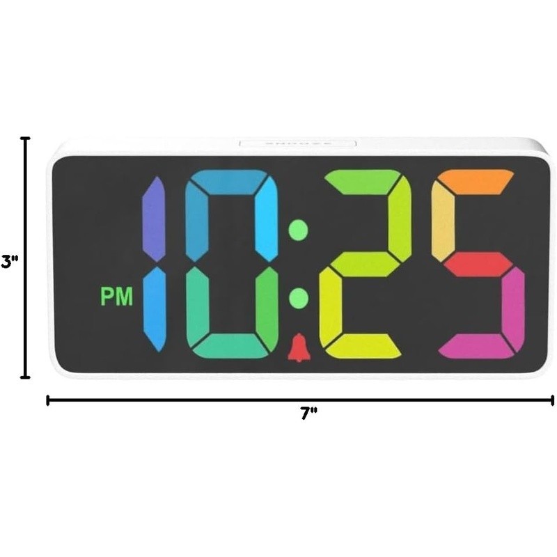 Rainbow Digital Alarm Clock Adjustable Brightness USB Charging Snooze Function