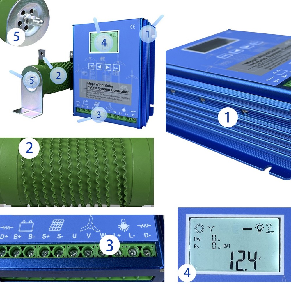 Smart Power Controller LCD Bluetooth Solar Wind Auto Transfer Switch 12V 24V US