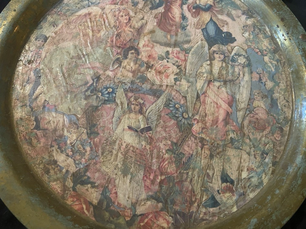 Brass Platter With Decoupaged Angels