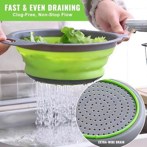 Collapsible Colander Set 2 Pack Silicone Strainer Kitchen Pasta Fruit Drain