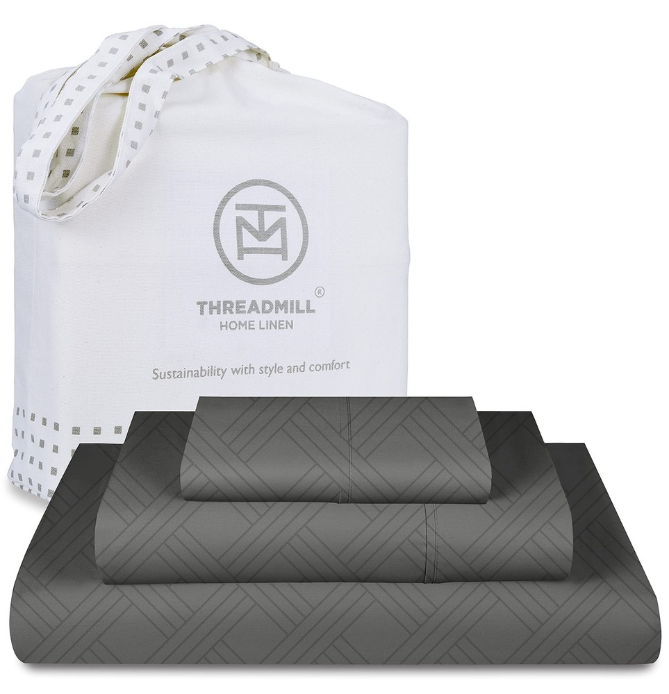 Threadmill Twin Bed-Sheets - 800 Thread Count Jacquard Celine Dark Grey, 100%...