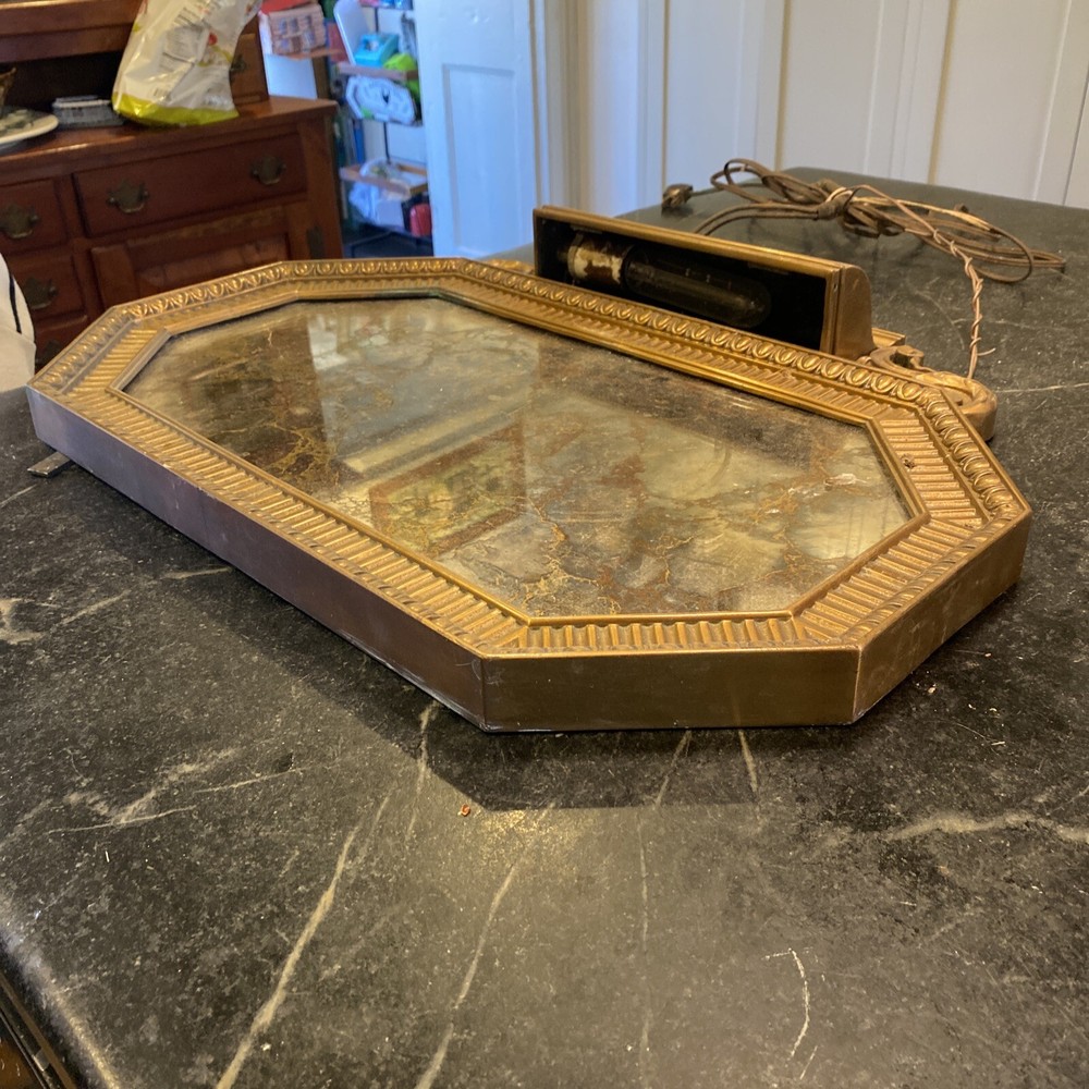 Vintage Original Heavy Brass Mirror With Light