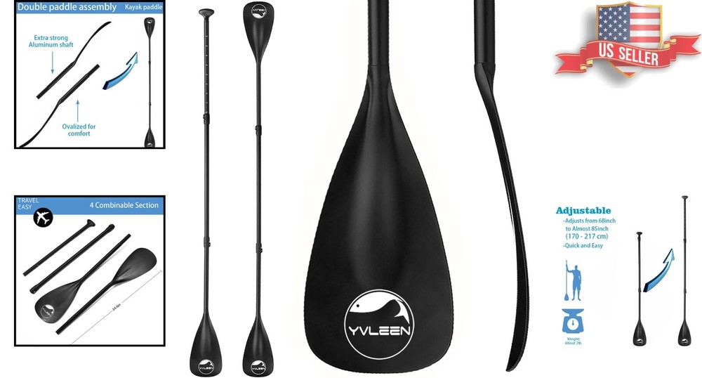 Aluminum 4-Piece SUP Paddle - Adjustable & Floating - Lightweight Design