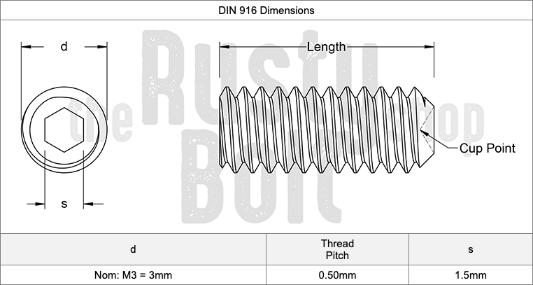 M3 x 16mm, Socket Set Screws Cup Point, 45H Steel, Black Oxide