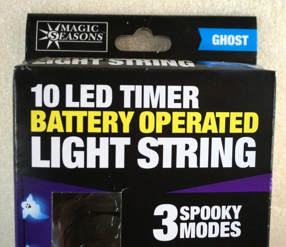 Halloween 10 LED Light String Ghosts Battery Operated Timer 3 Modes