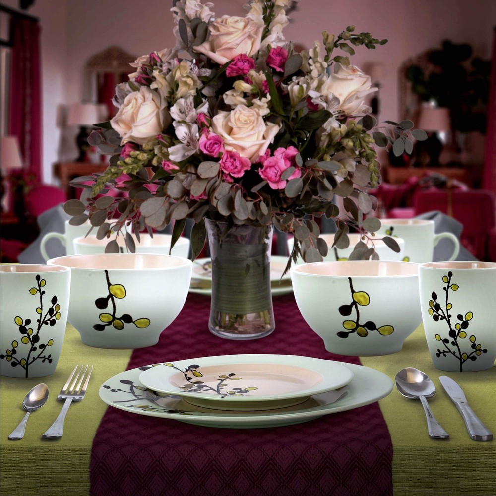 RETROBLOOM Retro Bloom 16 Piece Luxurious Stoneware Dinnerware with Complete ...
