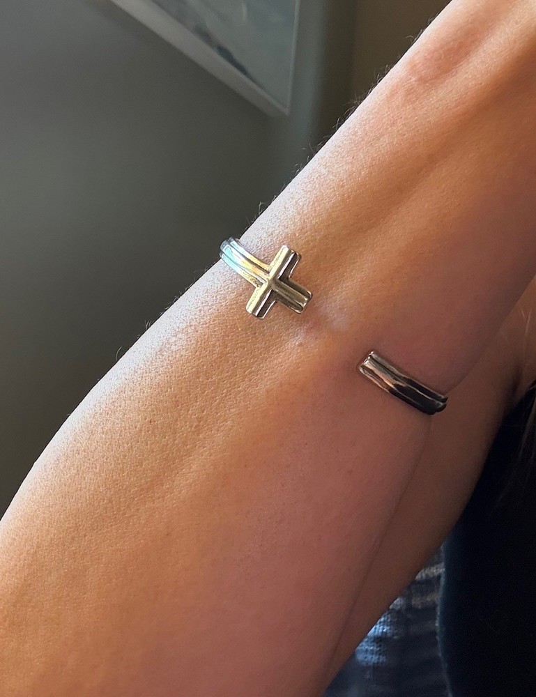 Cross Cuff Bracelet | 925 Sterling Silver Adjustable Open Bangle