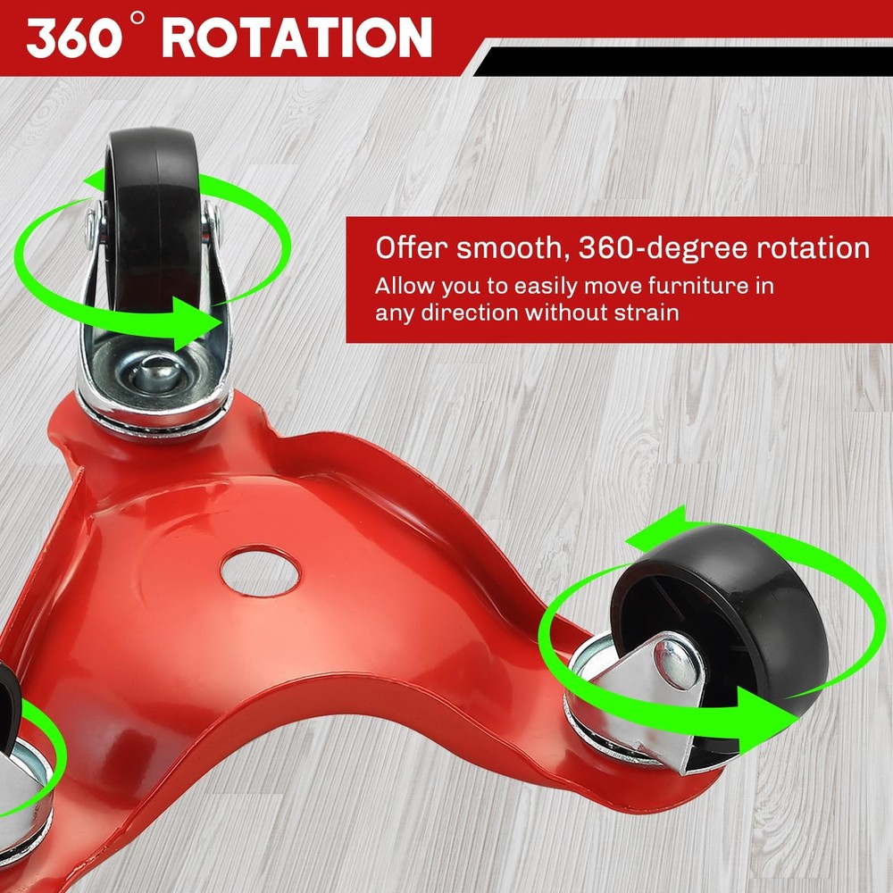 weyleity 4 Pack Steel Tri-Dolly | 220 lbs Load Capacity, 3 Wheel Silver