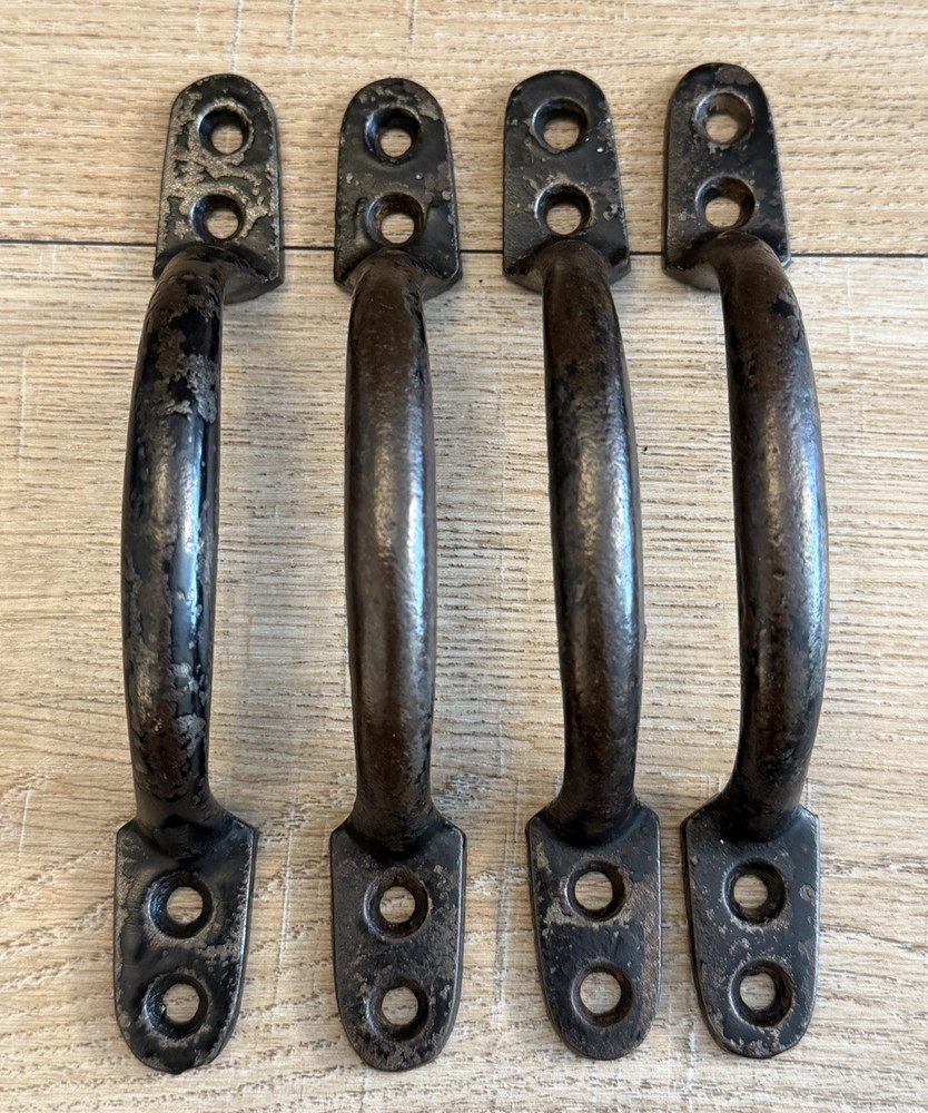 X4 VINTAGE IRON PULL HANDLES RUSTIC D HANDLES