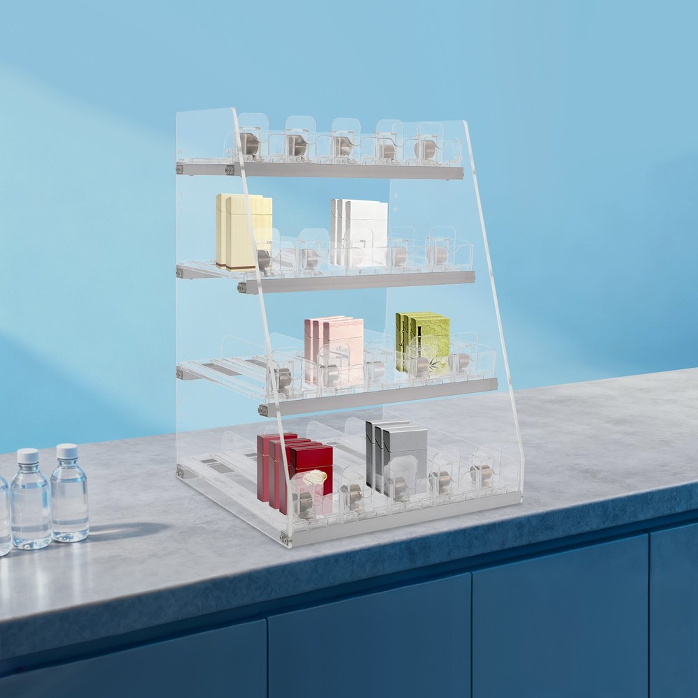 Cigarette Display Rack, Multi-Tier Cigarette Clear Acrylic Retail Display Case