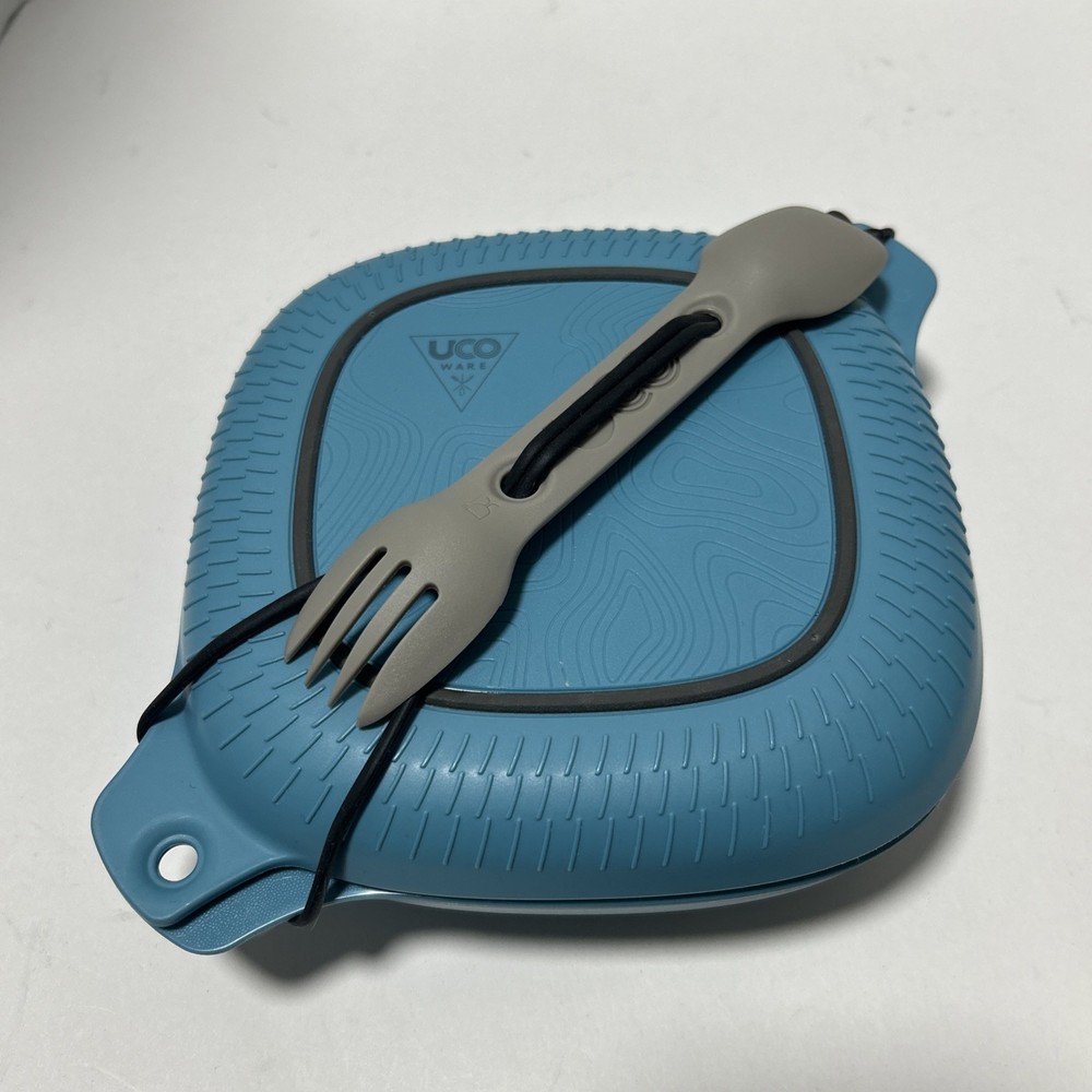 UCO Ware 4 Piece Camping Mess Kit Plate Bowl Fork Tether Spork Blue