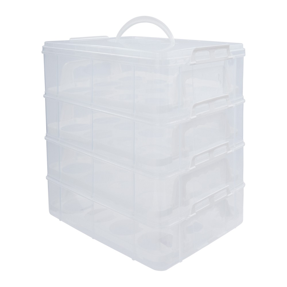 4-Tier Cupcake Carrier with Transparent Design & Easy Carry Handle