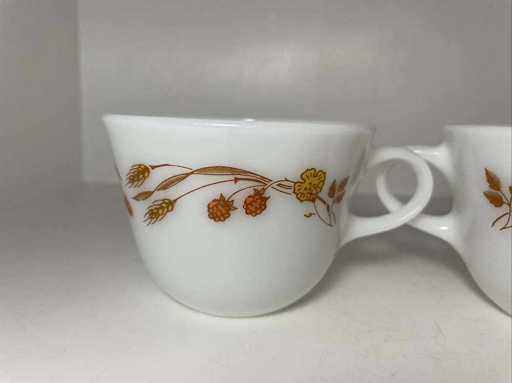 (2) Pyrex Harvest Home Coffee Cups 6 Oz.