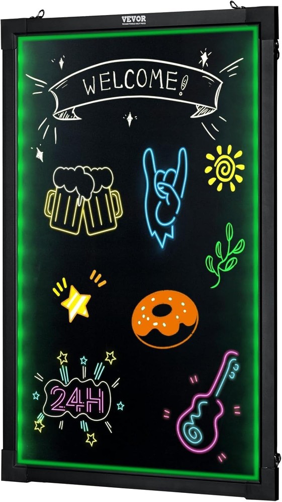 LED Message Writing Board, 24"x16" Illuminated Erasable Lighted Chalkboard, N...