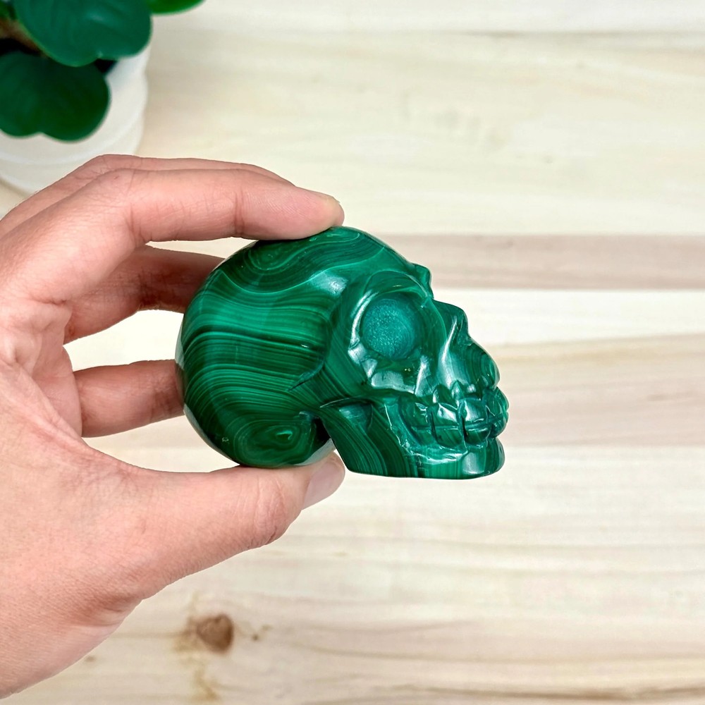 Malachite Skull Carving, 3.17 in.