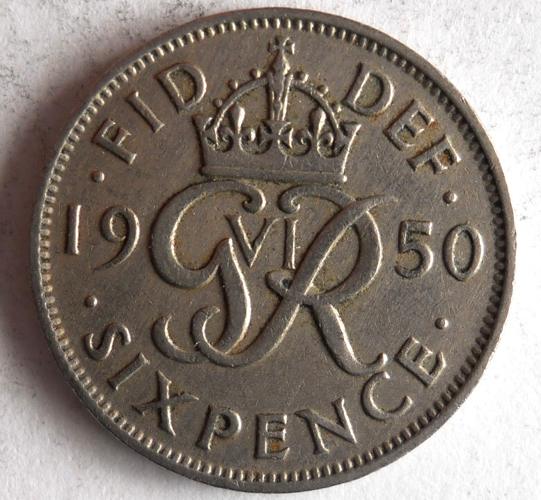 1950 GREAT BRITAIN 6 PENCE - Excellent Coin - FREE SHIP - Bin #312