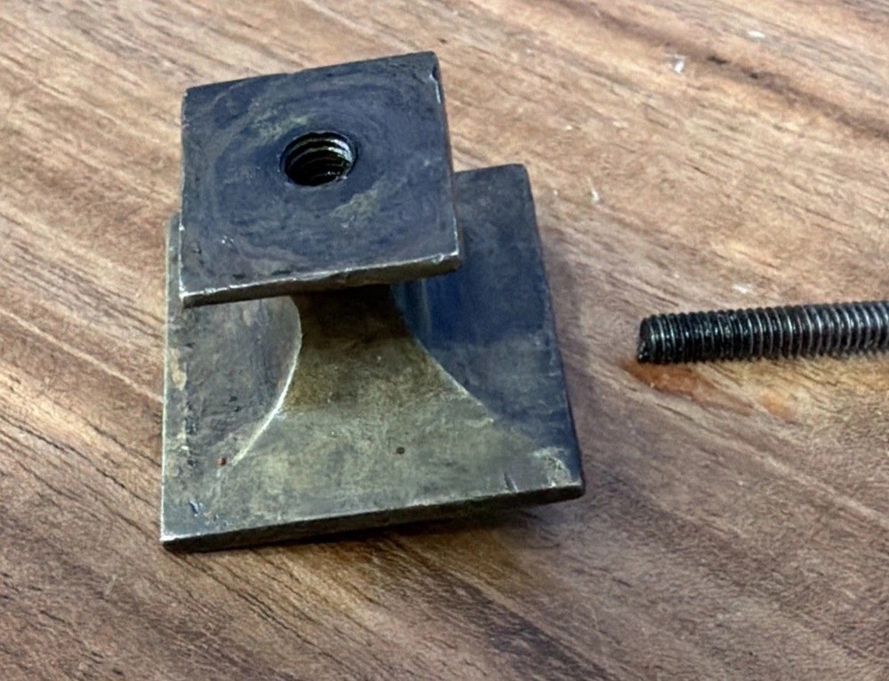 Antique/Vtg Solid Brass Mission Style Drawer Pull Square W Raised Bevel Pointed