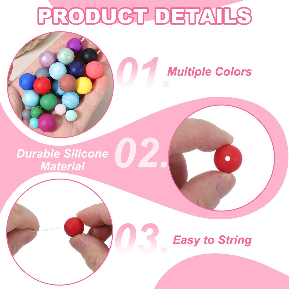 60 Pcs Silicone Beads, 9mm Bulk Beads for Keychain Making, Blue