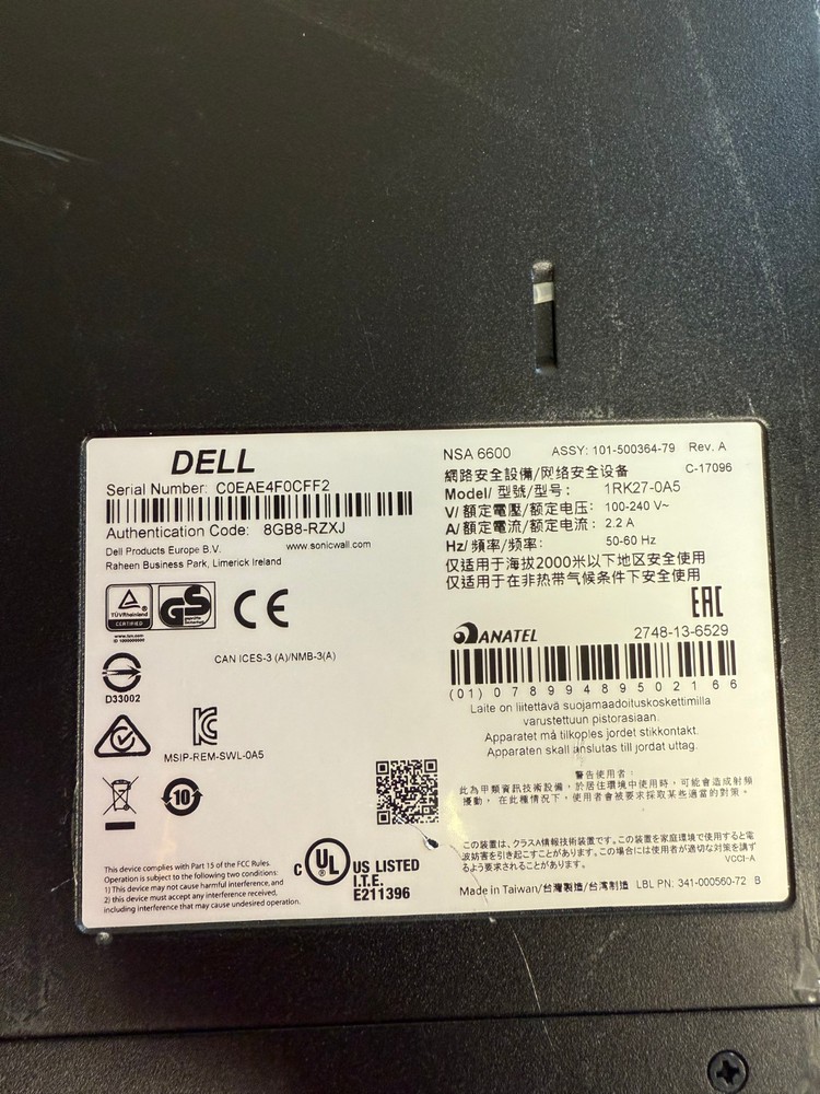 Dell SonicWall NSA 6600 Firewall Device Network Security Appliance 1RK27-0A5