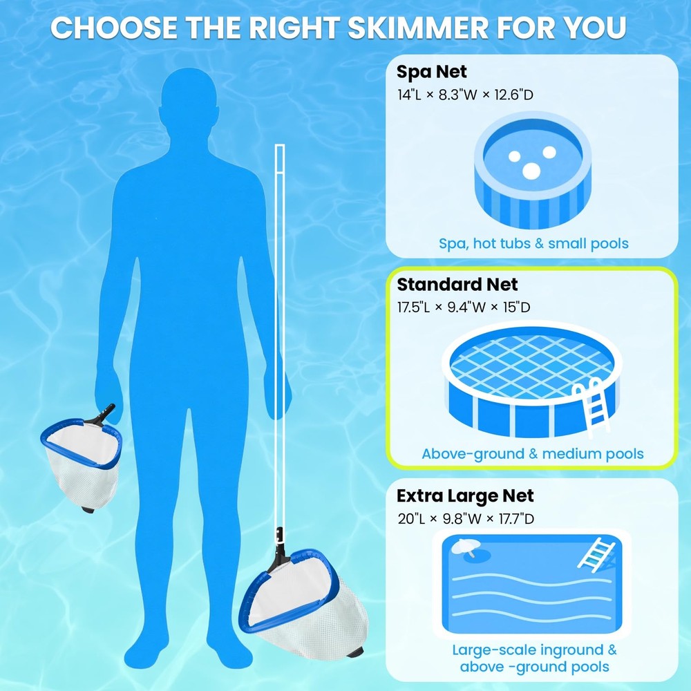 17.5" Pool Net – Heavy Duty Leaf Net with Aluminum Frame with Diamond-Pattern...