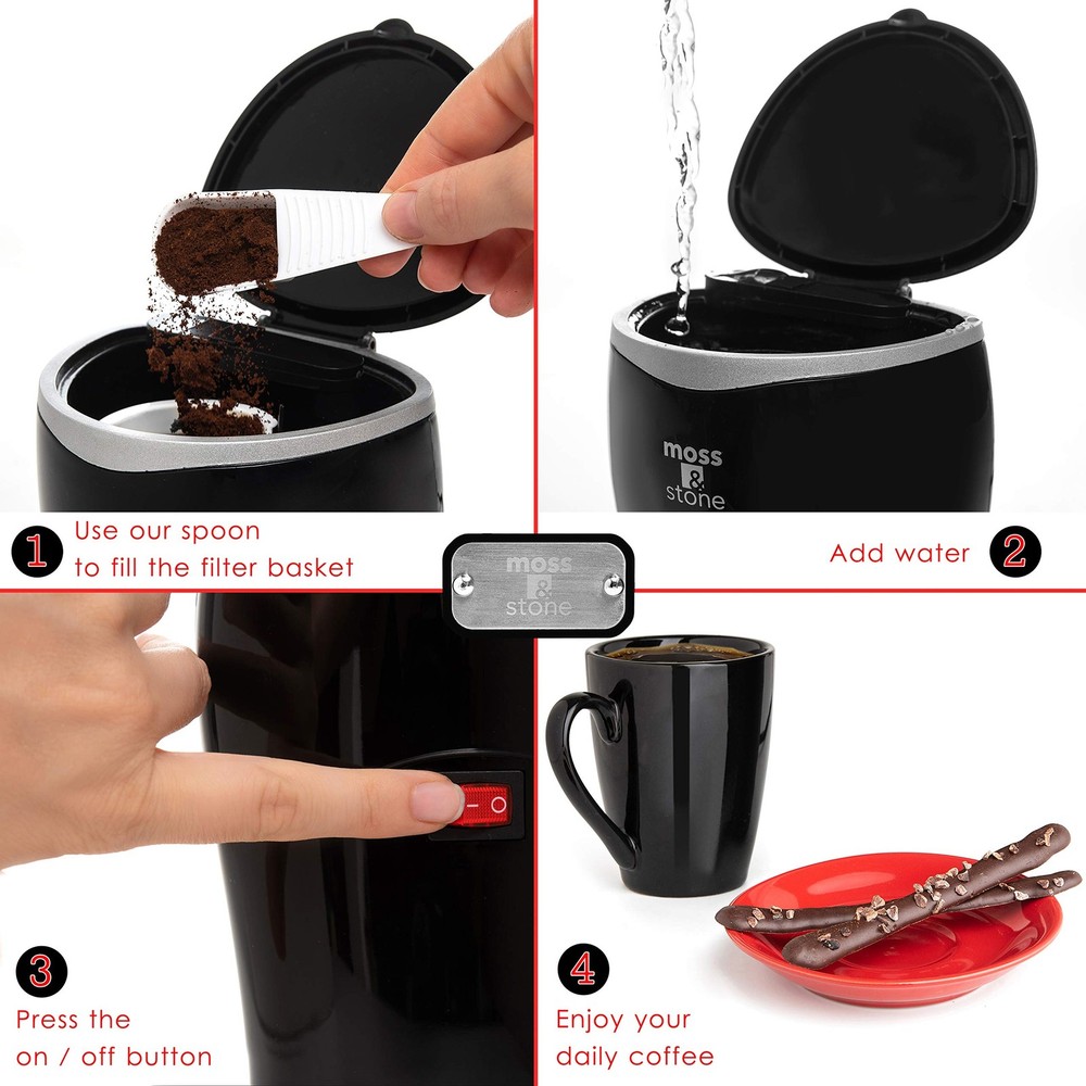 Moss & Stone Mini Drip Coffee Maker with Mug Single Serve Compact Brewer