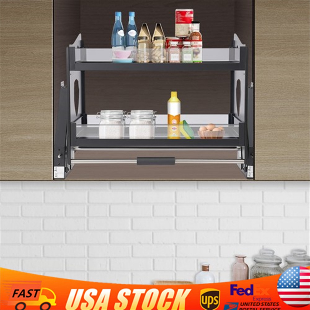 2 Tier Kitchen Cabinet, Pull Down Bowl Dish Cup Organizer Shelf 74*27*52cm