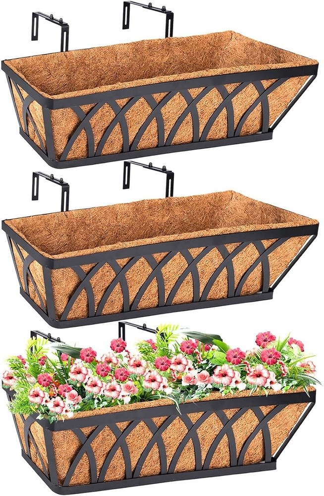 Deck Railing Planter Window Box 3 Pack 24 Inch Deck Balcony Rail Planter W/