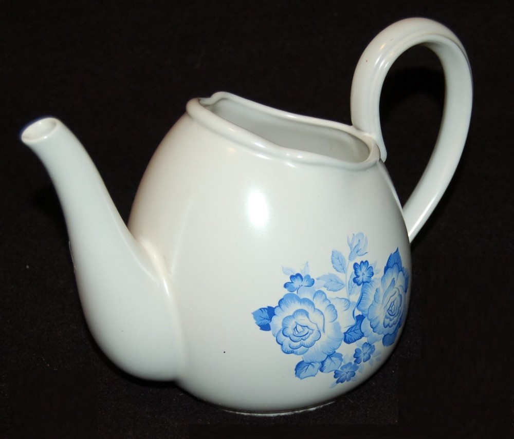 Vintage Ceramic WATERING CAN Crowning Touch Blue Rose Beautiful!